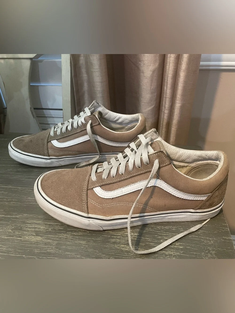 Vans Suede Low-Top Sneakers in Light Brown tan with White Stripe